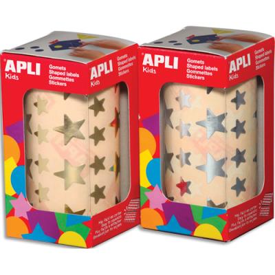 Boîte de 2 rouleaux de gommettes Apli Kids étoiles - couleurs or et argent