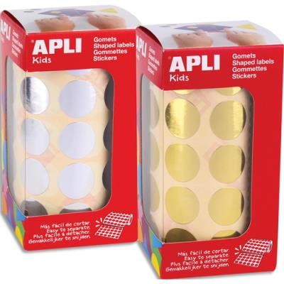Boîte de 2 rouleaux de gommettes Apli Kids rondes - 20mm - couleurs or et argent