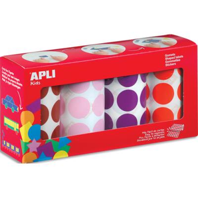 Boîte de 4 rouleaux de gommettes Apli Kids 2832 unités rondes - 33mm - couleurs assorties marrons, r