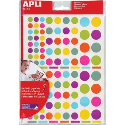 Pochette de 20 feuilles Apli Kids 2080 gommettes enlevables rondes - 20 mm - couleurs peps