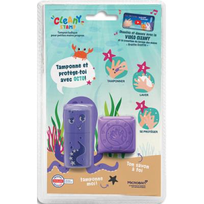 Tampon Colop Cleany Stamp OCTO violet avec savon, pour apprendre à se laver les mains de manière lud