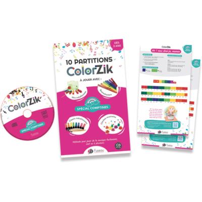 Livret CD Fuzeau colorzik spécial comptines à partir de 3 ans, 10 partitions colorées