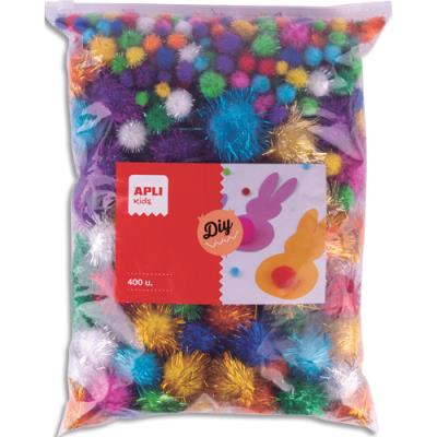 Sachet de 400 pompons Apli Kids format XXL couleurs brillantes assorties