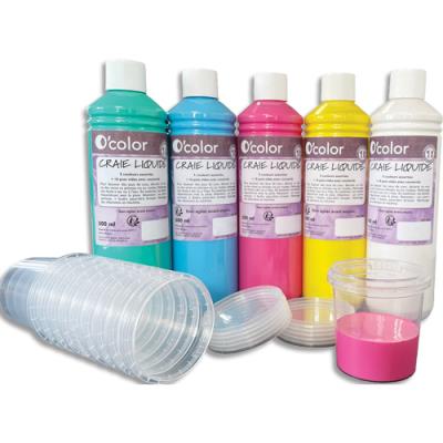 Boîte de 5 flacons de 500 ml de craie liquide O'Color, idéal pour tracer des marelles ou autres jeux