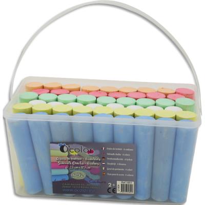 Seau de 52 craies de trottoir O'Color, 6 couleurs assorties, diamètre 2,5 x 10,5 cm