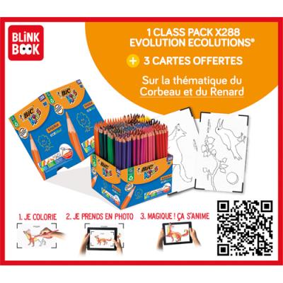 Crayons de Couleur BIC Kids Evolution ECOlutions en Résine Sans Bois, Classpack de 288 + Cartes Anim