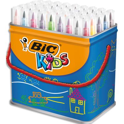 Feutres de Coloriage BIC Kids Ecriture Visaquarelle avec Pointe Pinceau - Couleurs Assorties, Pot de
