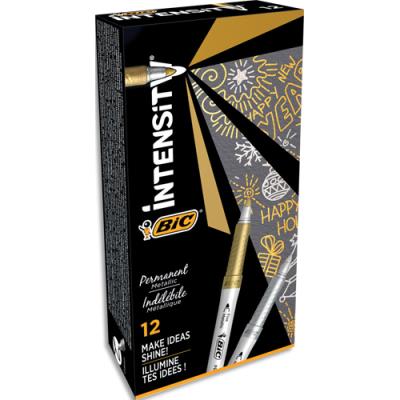 Marqueur Métallique BIC Intensity - Couleurs métallisées Or et Argent, Boîte de 12