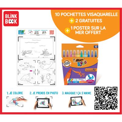 Pack BIC Kids Visaquarelle x10 couleurs : 10 pochettes + 2 offertes + 1 poster animé + 1 fiche sur l