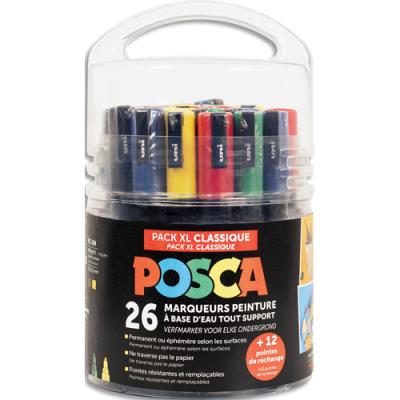 Pot de 26 marqueurs peinture à eau Uni Posca classiques, couleurs assorties + 30 masques à décorer