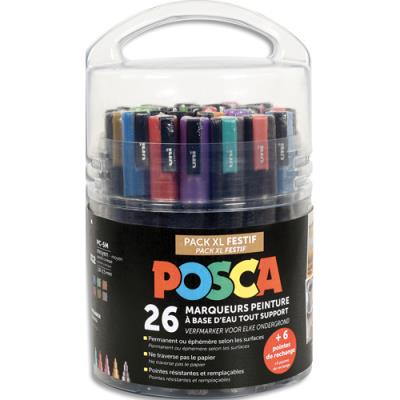 Pot de 26 marqueurs peinture à eau Uni Posca thème festif, couleurs assorties + 30 masques à décorer
