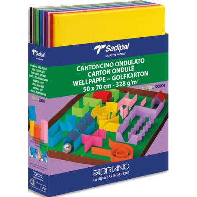 Lot de 5 feuilles de carton ondulé Fabriano 328g, dimensions 50 x 70 cm, coloris bleu ciel