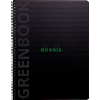 Cahier à Spirale Polypropylène Recyclé Greenbook Rhodia 23,5x29,7cm 160 pages recyclées 90g lignées. Noir