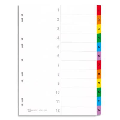 Intercalaires numériques en carton Mylar - A4 - 12 positions