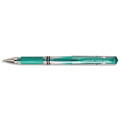Stylo encre gel Uni-Ball Signo Broad avec grip et capuchon - Pointe large 1mm - Couleur vert métal