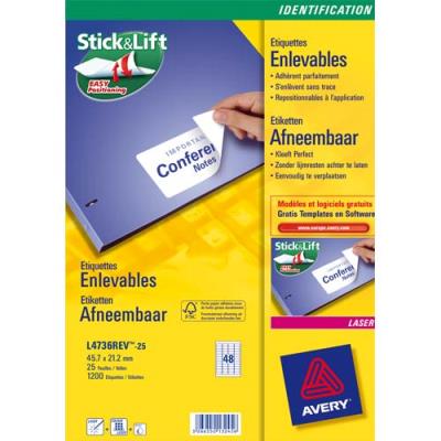 Etiquettes enlevables Avery L4745 - format 96x163.5 mm - impression laser - boîte de 200