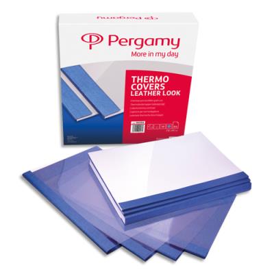 Chemises pré-encollés Pergamy - grain cuir - 3 mm - boîte de 100 - bleu