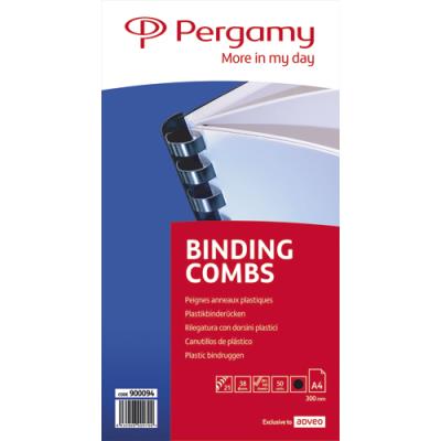 Peignes anneaux plastiques Pergamy - boîte de 50 - 38 mm - noir