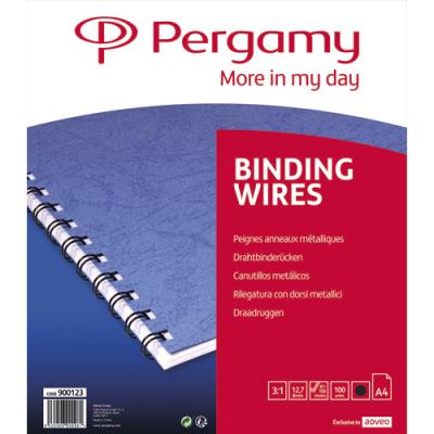 Peignes anneaux métalliques Pergamy - 12,7 mm - boîte de 100 - noir