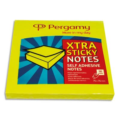 Feuilles repositionnables Pergamy Extra Sticky - 76x76 mm - bloc de 90 - coloris jaune pastel