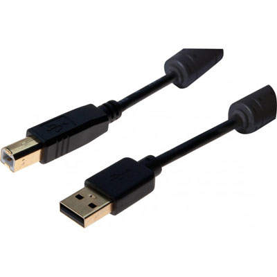 Cordon USB 2.0 type A / B avec ferrites noir - 1,0 m