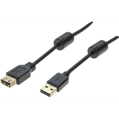 Rallonge USB 2.0 type A /A avec ferrites noire - 3,0 m