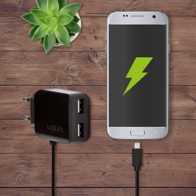 LogiLink Chargeur secteur USB avec câble micro USB, blanc