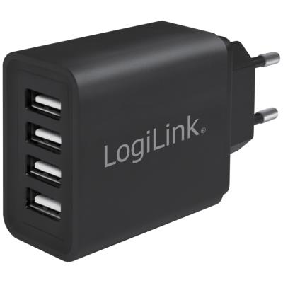 LogiLink Chargeur secteur USB, 4x USB, 24 watts, noir