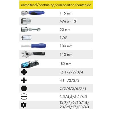 HEYTEC Boîte avec jeu d'embouts & de douilles, 44 pièces