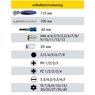 HEYTEC Jeu de douilles et embouts, 1/4' carré/6 pans