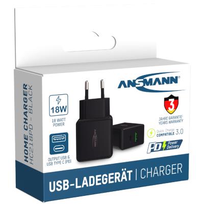 ANSMANN Chargeur USB Home Charger HC218PD, 2x port USB, noir