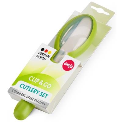 emsa Kit de couverts CLIP & GO, 3 pièces avec étui, vert