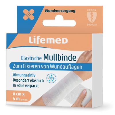 Lifemed Bande de gaze élastique, 60 mm x 4,0 m, blanc