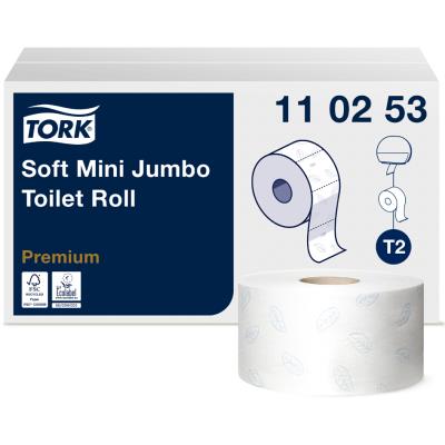 TORK Papier toilette en mini rouleau Jumbo, 2 plis, blanc