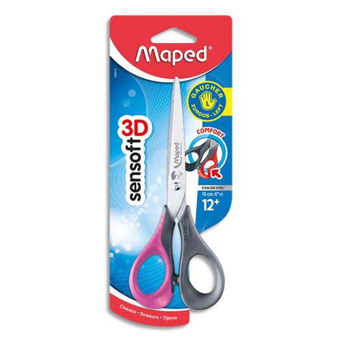 Ciseaux Maped Sensoft 16 cm pour gaucher - anneaux souples ergonomiques