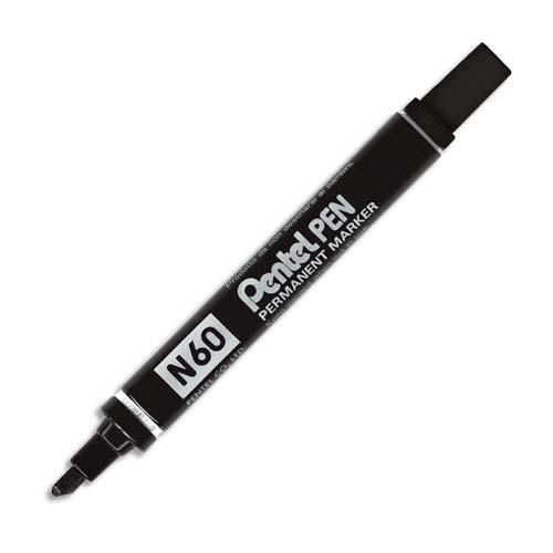 Marqueur permanent Pentel N60 - corps mtal - pointe biseaute noire