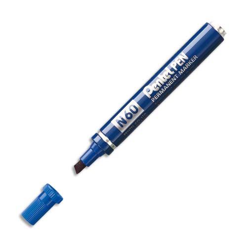 Marqueur permanent Pentel N60 - corps mtal - pointe biseaute bleue