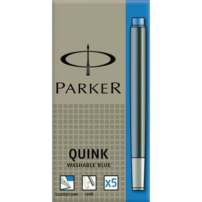 Etui de 5 cartouches d'encre Parker Quink - effaable - bleu