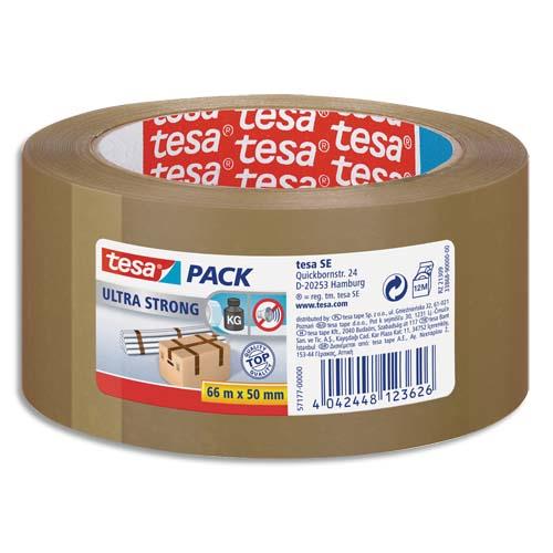 Ruban adhsif d'emballage en PVC Tesa 5717 - havane - 50 mm x 66 m - 65 microns - se dchire  la main