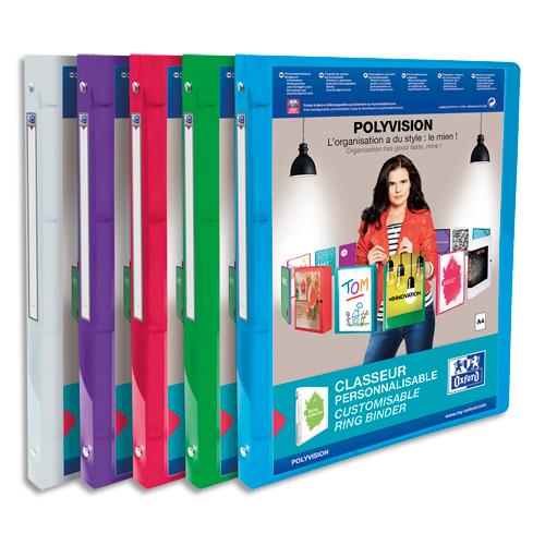 Classeur personnalisable 1 face Elba Polyvision - 4 anneaux ronds 15 mm - dos 2 cm - A4 - coloris assortis translucides