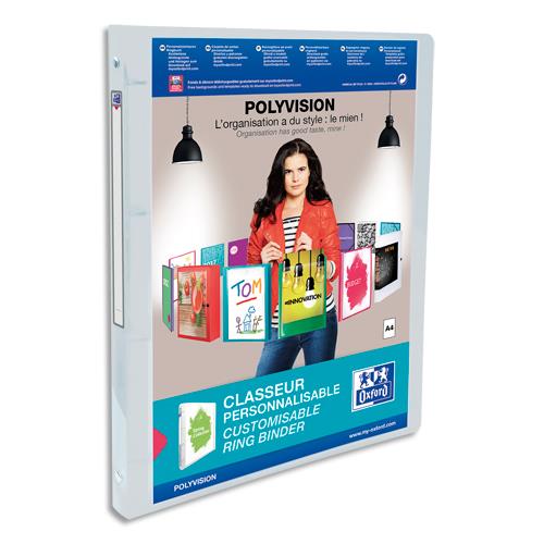 Classeur personnalisable 1 face Elba Polyvision - 4 anneaux ronds 15 mm - dos 2 cm - A4 - translucide incolore