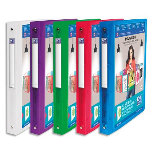 Classeur personnalisable 1 faceElba Polyvision - 4 anneaux - A4 - dos 3 cm - coloris translucides assortis