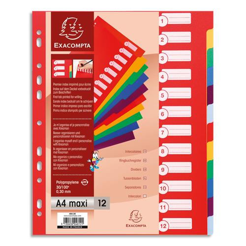 Intercalaires touches neutres Exacompta - polypropylne - A4+ - jeu de 12 - coloris assortis pastels