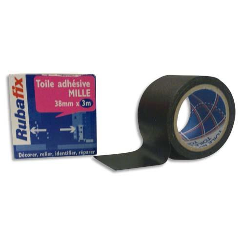 Toile adhsive Rubafix plastifie et impermable rouleau de 38mmx 3m - noir