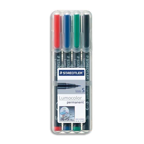Feutre Staedtler Lumocolor - trs fin 0.4 mm - permanent - pochette de 4 coloris assortis