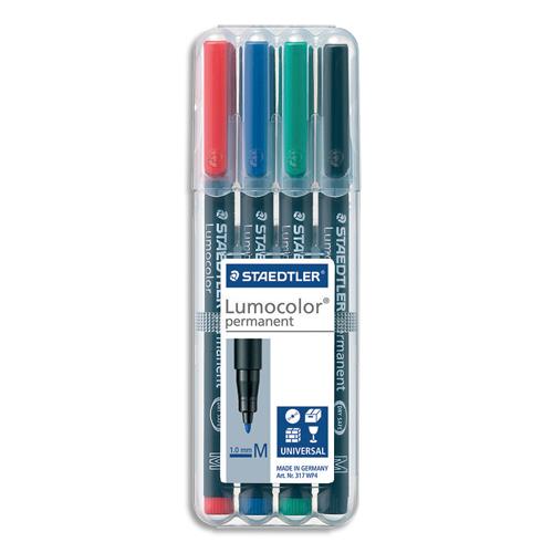 Feutre Staedtler Lumocolor - moyen 1 mm - permanent - pochette de 4 coloris assortis