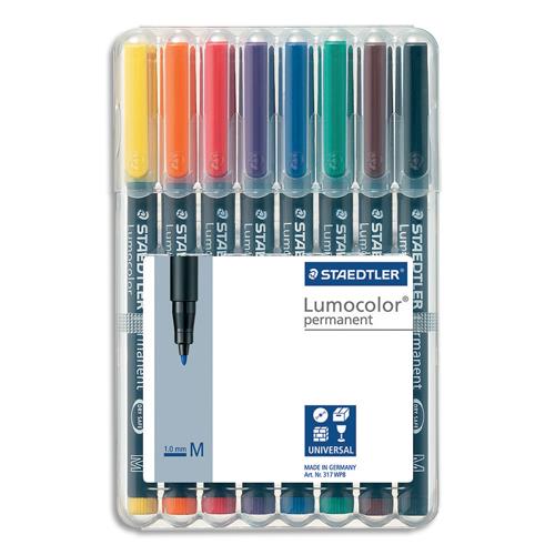 Feutre Staedtler Lumocolor - moyen 1 mm - permanent - pochette de 8 coloris assortis