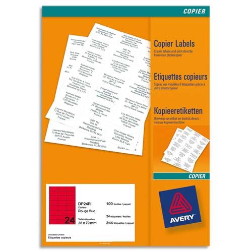 Etiquettes Avery DP24R pour copieur - 35 x 70 mm - rouge fluo - bo�te de 2400