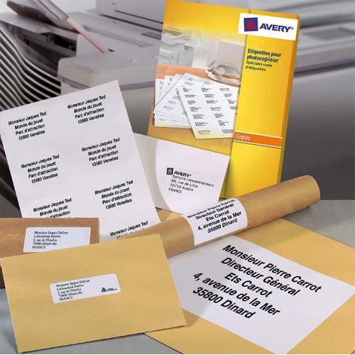 Etiquettes Avery DP033 - copieur monochrome - 70x26 - blanc - 100 planches - bote de 3300