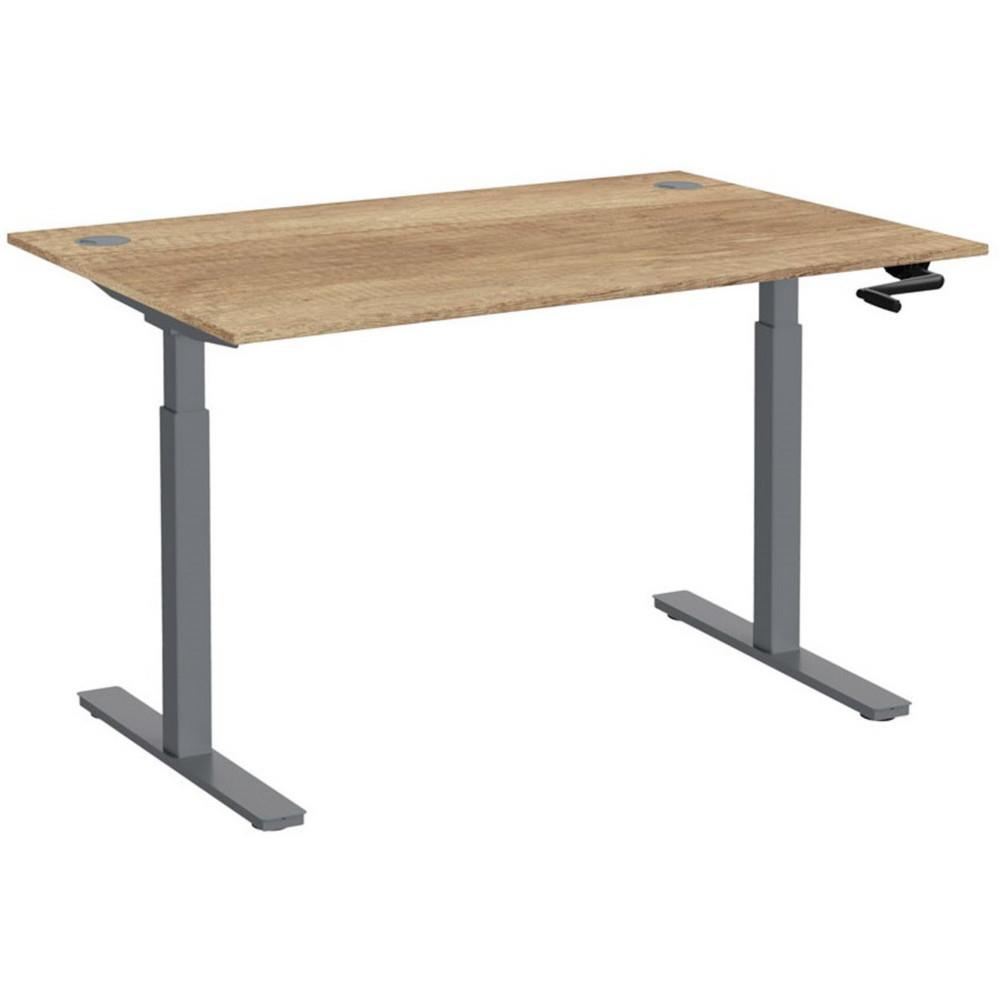 Bureau Assis-Debout Nova  Manivelle L.120 x P.80 cm - Plateau avec Obturateurs Chne Nebraska - Pieds mtal Gris